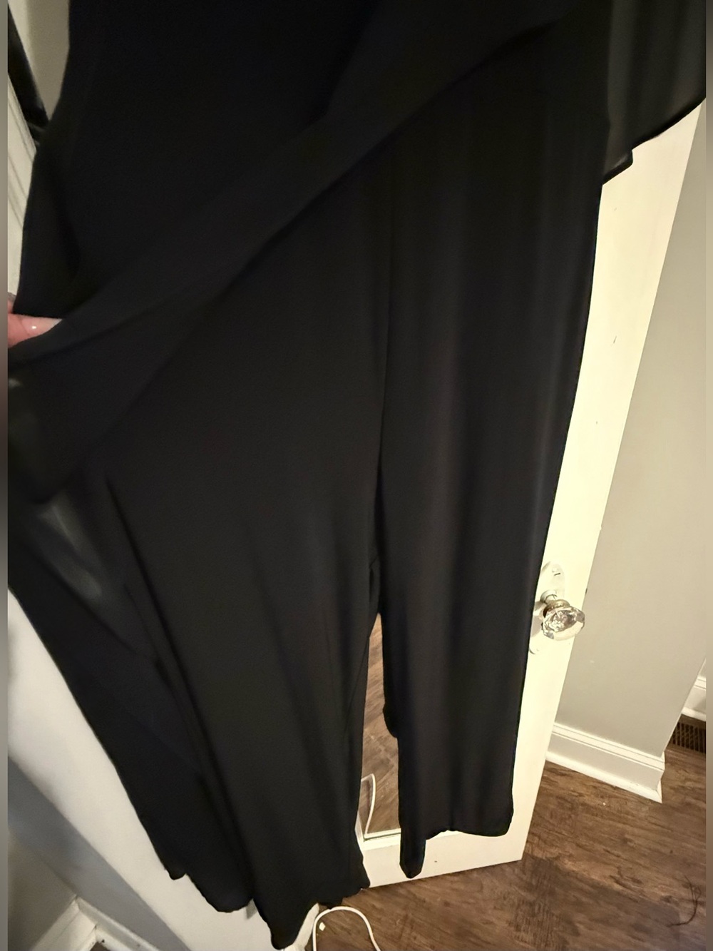 Adrianna Papell Black One-Shoulder Chiffon Overlay Wide Leg Jumpsuit Size 6 - Picture 2 of 9